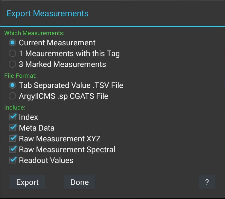 Measurement
      Export Dialog